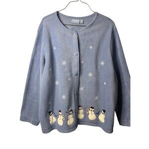VTG Croft & Barrow Sport Womens XL Cardigan Fuzzy Snowman Snowflakes Grandmacore